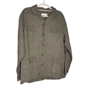 Onia mens army green linen safari chore jacket shacket lightweight buttondown